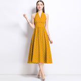 Diynav Retro Sleeveless Dress Wave Point Small Bare Back V Collar Hanging Neck Tea Break Skirt Hong Kong Wind Girl Summer 2025