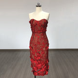 Diynav Lace Three-Dimensional Flowers Decorated With White Sexy Thoracic Dress Light Luxury Dinner Dress