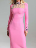 Diynav And Winter Long Sleeve Open Dress Burst Solid Color Mesh Yarn With Diamond Collar Repair Hip Dress Woman