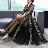 Diynav V-Neck Heavy Industry Embroidery Mesh Perspective Big Swing Dress Black Dress Women Spring And Summer 2024