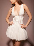 Diynav New High-End Sexy Perspective Hollow Sleeveless Dress High Waist Repair V-Neck A Dress Woman