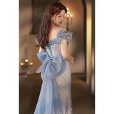 Diynav Dress Dress Woman 2024 New Blue Fishtail High-End Light Luxury Niche High-End High-End High-End French Toast Bridal Wedding Dress