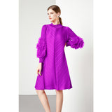 Diynav Design Feeling Flower Sleeve Dress Women's New Spring And Autumn Folds Large Size Loose Mother Dress Long