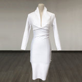 Diynav Deep V-Neck Fashion Trendy Long Sleeve Banded Dress With High-End Banquet Evening Dress