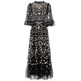 Diynav Embroidery Nails Flying Short-Sleeved Princess Long Apricot Dress Dress Autumn Women's Dress New 2024