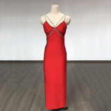 Diynav Heart-Bursting Dress Sexy Sling Diamond Chain Long Body-In-Handling Bandatry Dress