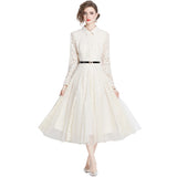 Diynav And Summer New Lapl Collar Heavy Industry Hooks Hollow French Lace Dress Women Feel Large Knee Long Skirt