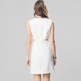Diynav Industry Handmade Nails Sexy Bare Shoulder Collar Sleeveless White Short Dress Standing Summer Women's Dress 2025