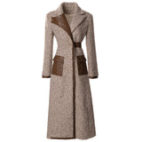 Diynav Collar Hairy PU Splicing Single Row Buckle Long-Sleeved Long-Sleeved Long-Sleeve Coat Women's New Autumn And Winter 2024