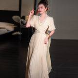 Diynav V-Neck Waist-Lined Bead Buckle With Chiffon Big Swing 100-Fold Long Dress Spring And Summer Women's Dress 2025