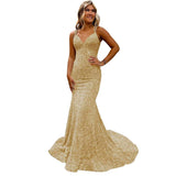 Diynav Ball Dress Body-Bagged Fishtail Small Tail Evening Dress Fine Shoulder-Band V-Neck Party Dress
