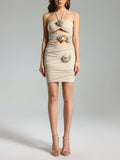 Diynav Sexy Boobs Mesh Flowers Design Short Skirt Hollow Folded Back Wrinkle Body Hip Skirt