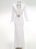 Diynav Women's Sexy Deep V-Folded Long-Sleeved Dress Dress Long Dress Dress