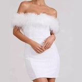 Diynav New Women's Breast-Buffed But Hip Dress Famous Feather Lytherin Party Dress