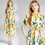 Diynav Women's Dress 2025 Summer New Collection Of Thin Temperament Print Big Swing Shirt Dress
