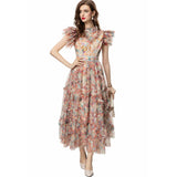 Diynav Industry Lily Lotus Leaf Sleeve Print Dress Long Dress Summer Autumn Women's New 2024