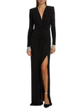 Diynav Women's New Sexy Deep V Kinesk Long-Sleeved Dress Dress High Open-Pocket Bag Even Skirt