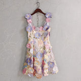 Diynav French Small Design Three-Dimensional Flower Net Embroidery To Rectender Sling With A-Word Dress
