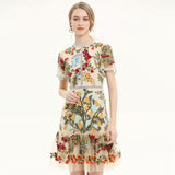 Diynav Summer New Women's Round-Neck Short-Sleeved Embroidered Fashion Dress