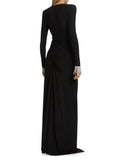 Diynav Women's New Sexy Deep V Kinesk Long-Sleeved Dress Dress High Open-Pocket Bag Even Skirt