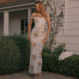 Diynav Famous Temperament Retro Oil Painting Plant-Print Set Ass Dress