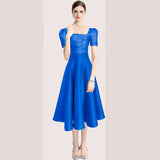 Diynav Hepburn Style Temperament Pure Color Folds To The Waist Slim Hem Solid Color Dress Dress Summer