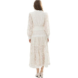 Diynav Industry Plate Flower Splicing Lantern Long Sleeve White Swing Dress Dress New Women's Autumn And Winter 2024