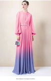 Diynav Gradient Dress Lantern Sleeve Yellow Dress Temperament Long-Sleeved Skirt Women's Long Spring And Autumn