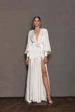 Diynav Dress Women 2025 New Autumn Sexy Open Fork Lantern Sleeves Thin Famous French-Style Fasting Long Skirt