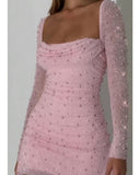 Diynav Sexy Party Female Nail Bead Design Feeling Body-Body-Suited Toss Dress