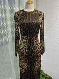 Diynav Print Long-Sleeved Silk-Covered Ass Skinny Sexy Open-Fork Pencil Dress Autumn Women's Dress New 2025