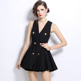 Diynav Sleeveless Vest Dress Female Body Senior Sense V Collar Short Skirt Temperament Niche Waist A-Word Skirt