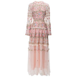 Diynav Industry Embroidery Lantern Sleeve Princess Powder Long Dress Dresses Autumn And Winter Women's New 2024