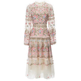Diynav Industry Embroidery Lantern Long Sleeve Net Princess Wind Pink Dress Dress Autumn And Winter Women's New 2025