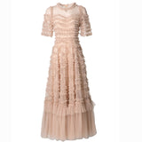 Diynav At The Same Time Round Collar Short-Sleeved Lotus Side Red Splicing Cake Dress Dress Women's Spring And Summer 2025