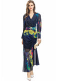 Diynav V-Neck Long-Sleeved Elegant Print Irregular Fishtail Dress Dress Women's Autumn New 2025