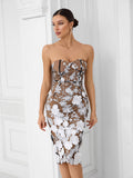Diynav Lace Three-Dimensional Flowers Decorated With White Sexy Thoracic Dress Light Luxury Dinner Dress