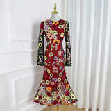 Diynav Spring And Summer New French Heavy Industry Mesh Three-Dimensional Flower Embroidery Perspective Spliced Waist Repair Dress Dress