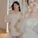 Diynav Dress 2024 New Pompous Fine Shiny Dress Heavy Industry Bubble Sleeve Birthday Dress Adult Dress