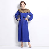 Diynav Women's Clothing 2024 New Heavy Industry Nail Polish Shiny Dress Temperament Lantern Sleeve Pressure Laminated Long Dress