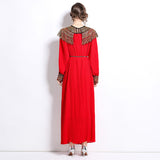 Diynav Senior Sense Of The Famous Fan Heavy Industry Nail Bead Dress Temperament Sister Fan Lantern Sleeves Loose Long Skirt