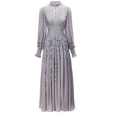 Diynav Industry Embroidered Collar Retro Lantern Long-Sleeved Apricot Dress Dress Women's New Spring And Summer 2024
