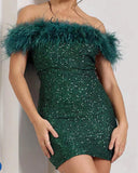 Diynav New Women's Breast-Buffed But Hip Dress Famous Feather Lytherin Party Dress