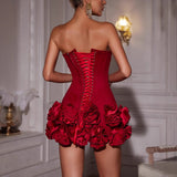Diynav Women's Red High-End Sexy Corset Dress Body Floral Dress Dress Skirt