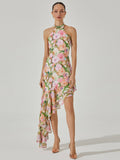 Diynav Sexy Shoulder Hanging Neck Print Dress In The Long Dress Irregular Lotus Leaf Side Temperament Dress Dress