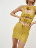 Diynav Women's New Sexy Hollow Tight-Night Ass Flowers Decorative Dress Temperament Diamond Dress