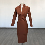 Diynav Deep V-Neck Fashion Trendy Long Sleeve Banded Dress With High-End Banquet Evening Dress