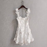Diynav French Small Design Three-Dimensional Flower Net Embroidery To Rectender Sling With A-Word Dress