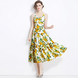 Diynav Summer New Women's Retro Sleeveless Short-Wrapped Breast Sling + Printed High-Rise Half-Dress Two Sets