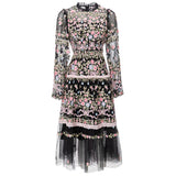 Diynav Industry Embroidery Lantern Long Sleeve Net Princess Wind Pink Dress Dress Autumn And Winter Women's New 2025